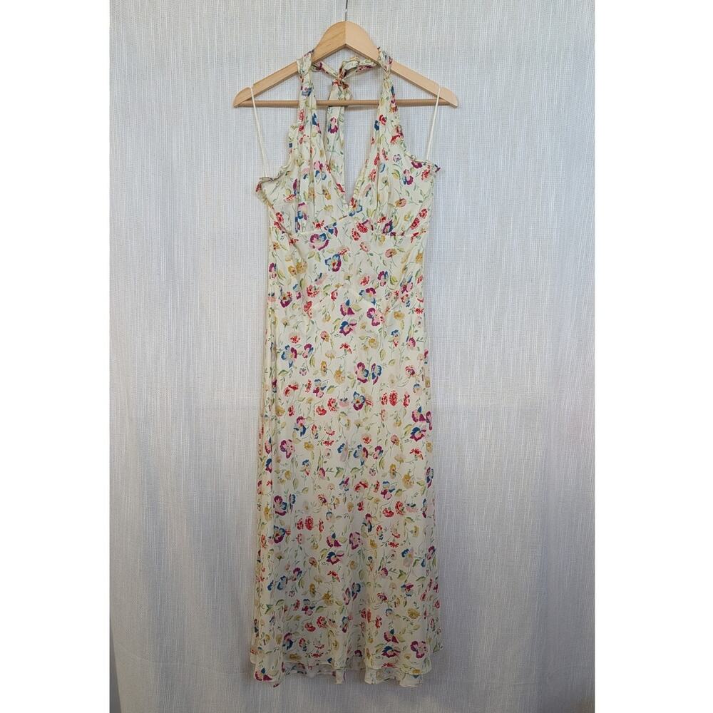 Doen Mazarin Windswept Blooms Silk Viscose Halter Midi Dress S Sleeveless Maxi - Picture 2 of 11